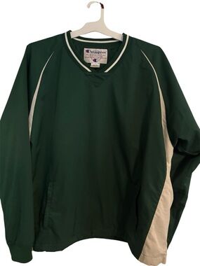 VTG Champion Nylon Windbreaker Pullover V Neck Jacket Men’s Size XL Green White